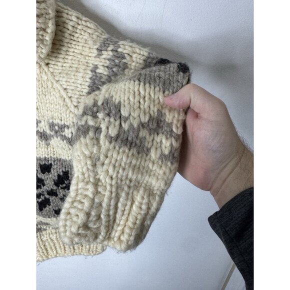 Vintage Cowichan-Style Wool Zip Sweater Cream Gray Snowflake Pattern Women XS - Picture 2 of 5